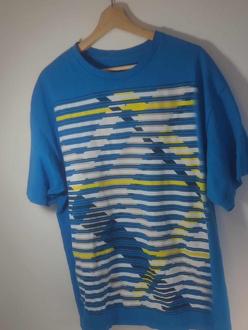 Ink Inc. Blue Yellow Graphic Stripe Tee Y2k Type Graphics